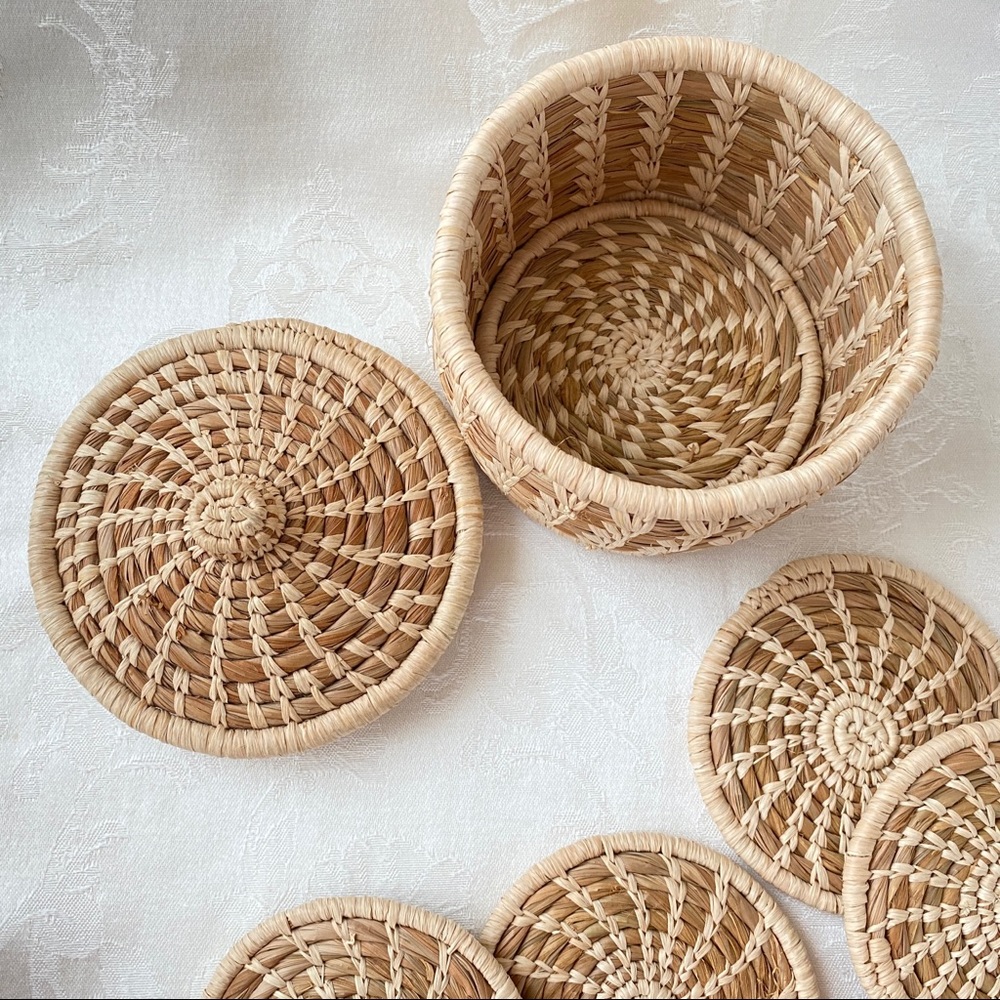 Natural Woven Coaster Set with Lidded Basket & Studio Pottery Candle Holder - Picture 4 of 16